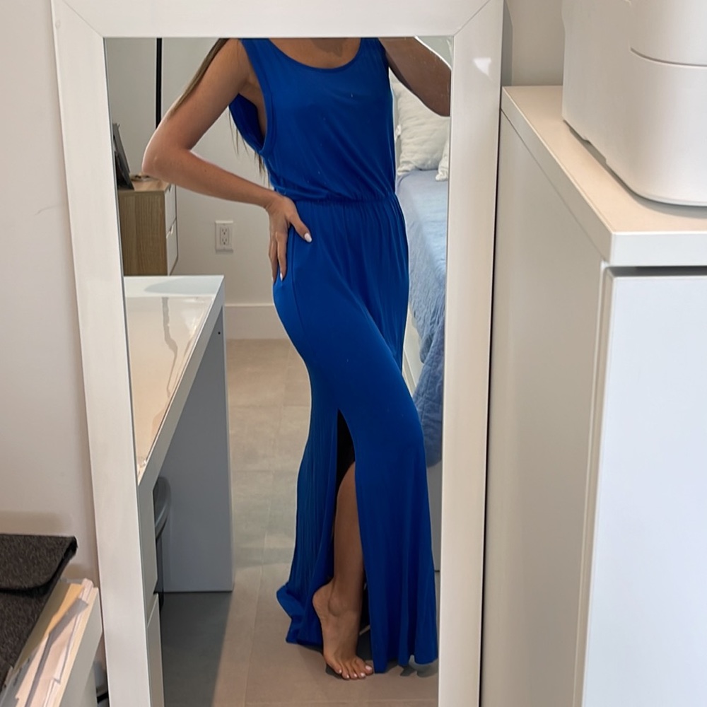 Women Royal blue XS maxi long dress with slit loose fit soft fabric sleeveless